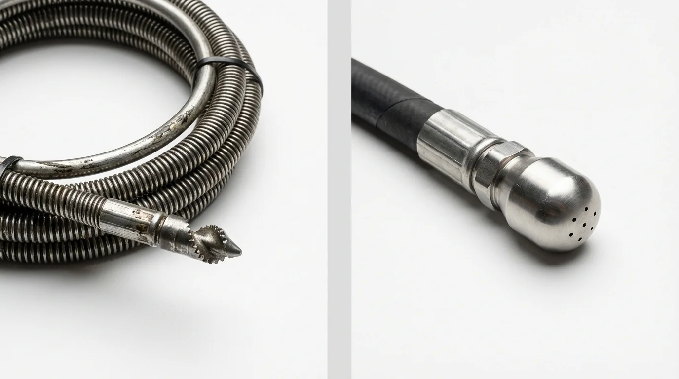 Drain snake cable and hydro jetting nozzle used for drain cleaning in Breckenridge, CO