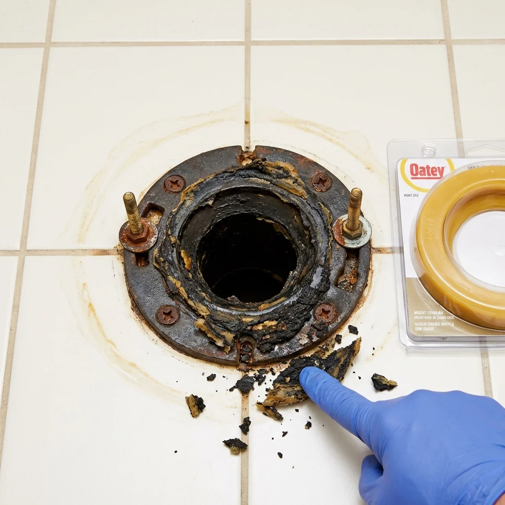 Failed wax ring showing water seepage at the base of a toilet in a Breckenridge, CO home